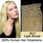 20"8Pcs 100g/set Clip In/On Remy Human Hair Extensions #613 Light blonde