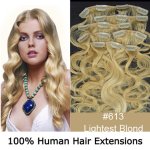 20"8Pcs 100g/set Body Wavy Clip In/On Remy Human Hair Extensions #613 Light blonde