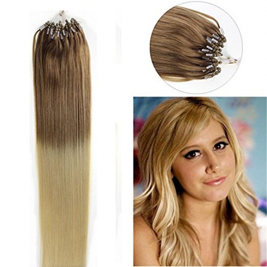 14"16"18"20"22"24"26"100pcs/Set Micro Ring Loop Hair Remy Human Hair Extensions #T12/613 - Click Image to Close