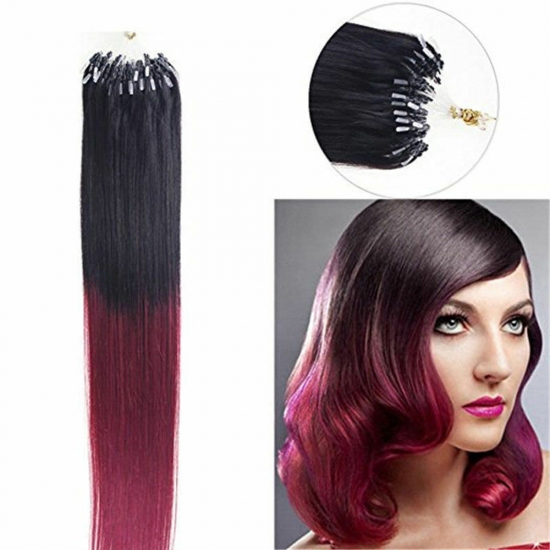 14"16"18"20"22"24"26"100pcs/Set Micro Ring Loop Hair Remy Human Hair Extensions #T1B/Bug - Click Image to Close