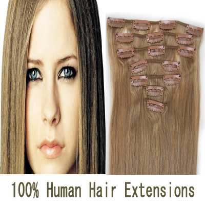 15"18"20"22"7Pcs 70g/80g/set Straight Clip In/On Remy Human Hair Extensions #16 Strawberry blonde