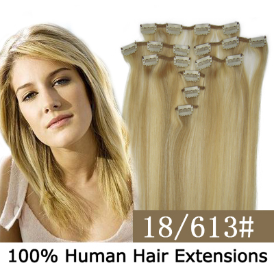 20"8Pcs 100g/set Clip In/On Remy Human Hair Extensions #18/613